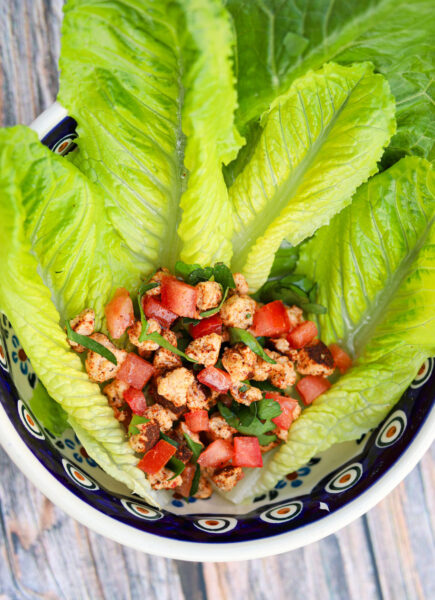 Shanklish flavored cheese in a lettuce in a blow.