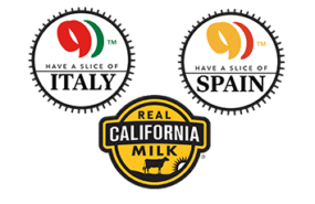 Have a slice of Italy and Have a slice of Spain logos together and Real California Milk logos together.